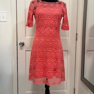Ralph Lauren Sheath Midi Dress‎ Half Sleeve Round Neck Lace Overlay Romantic XS
